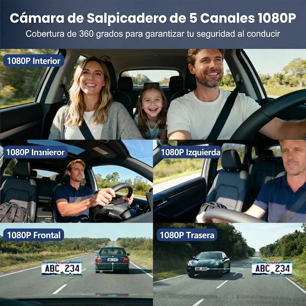 CAMQUIX 360° l Cámara de Vigilancia para Coche con 5 Canales Full HD y WiFi