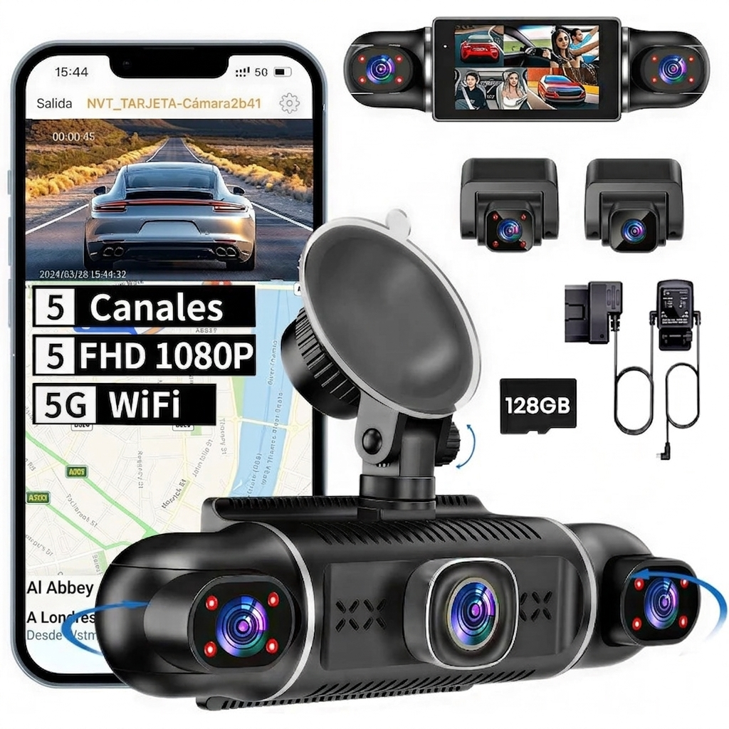 CAMQUIX 360° l Cámara de Vigilancia para Coche con 5 Canales Full HD y WiFi